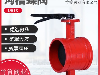 竹箦阀业D81X-16Q沟槽手柄对夹蝶阀消防沟槽手柄蝶阀卡箍蝶阀