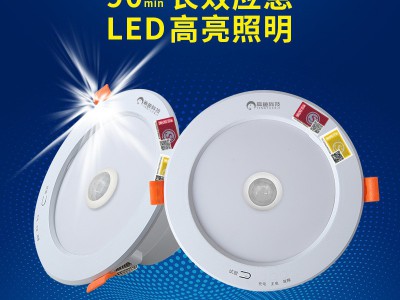 消防应急照明筒灯LED雷达红外人体声控感应工程嵌入式A型消防灯具