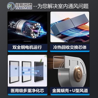 家用新风系统餐厅酒吧双向流新风换气机1000风量全热交换器新风机图3