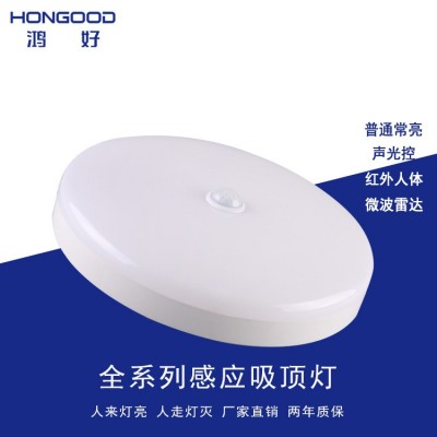 红外线人体感应灯声光控雷达超薄三防楼道改造圆月吸顶灯智能灯具