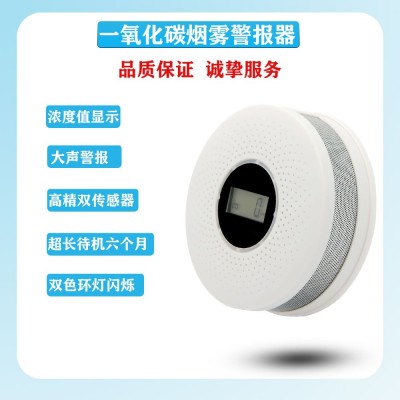一氧化碳烟雾复合型报警器 家用消防smoke&co语音探测仪 外贸款